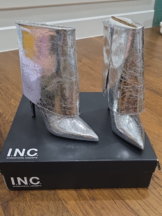INC International Concepts Shoes - INC International Concepts Metallic Silver Pointed-Toe Ankle Booties